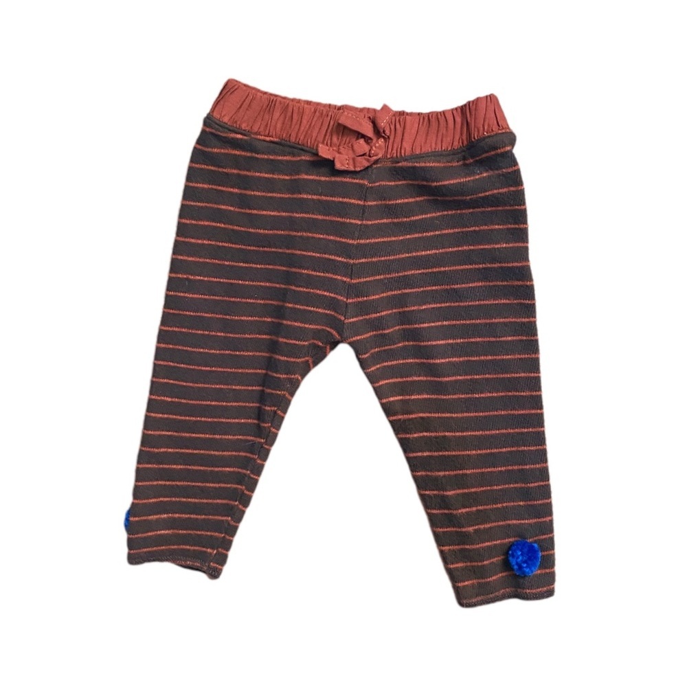 NWT Zara Baby 6-9M Brown Stripes Pom Pom Pants